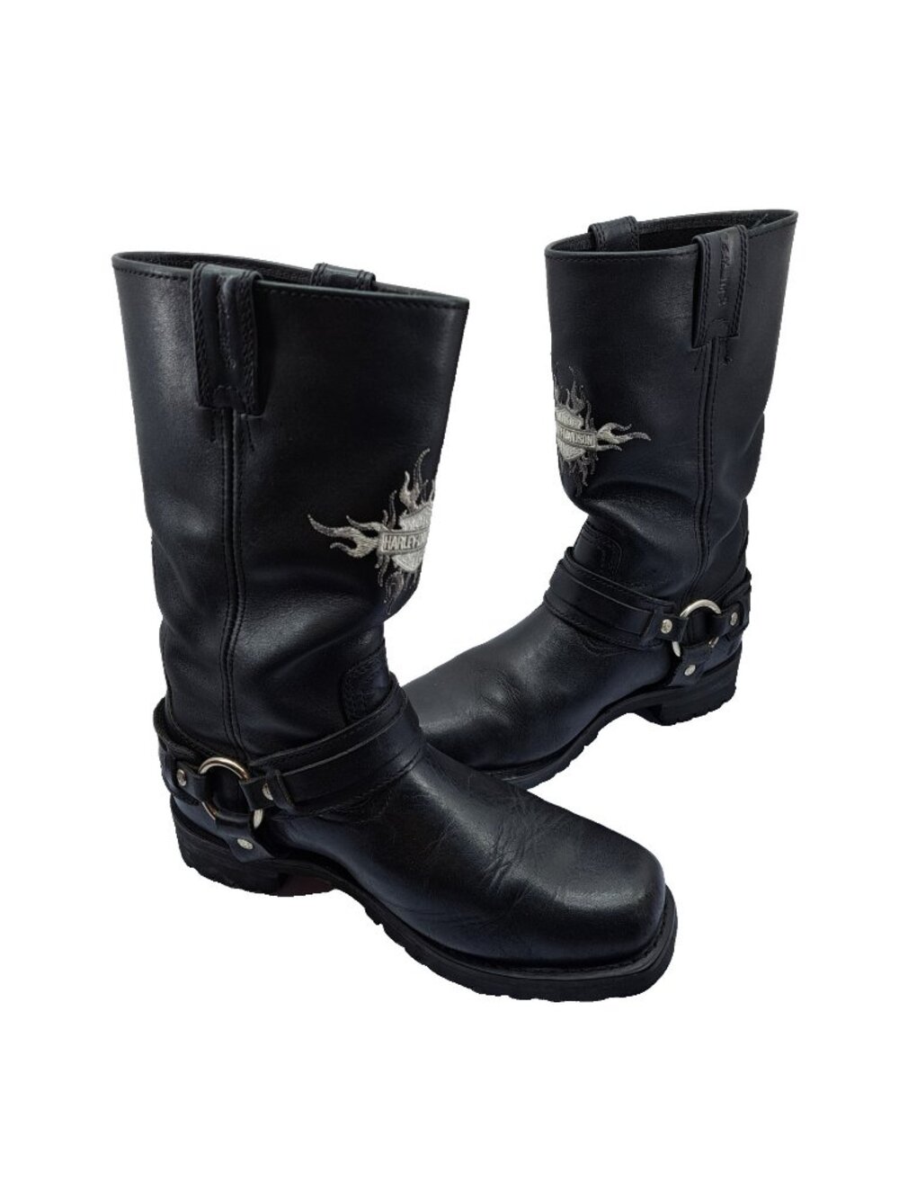Harley Davidson Mens 8.5D Riding Boots Embroidered Eagle Harness Buckle & O-Ring